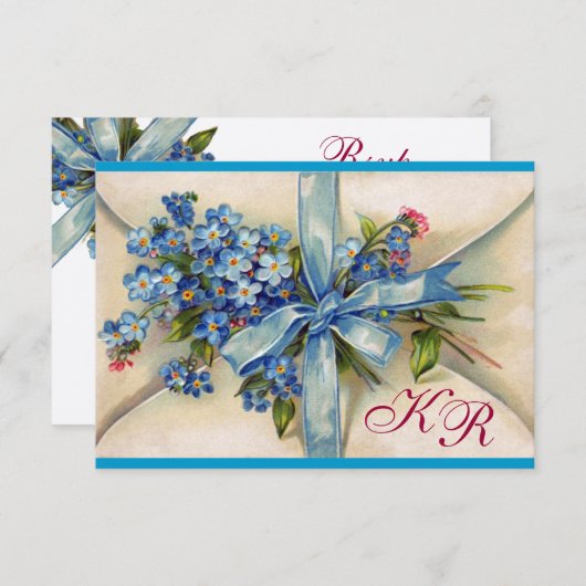 VERGESSEN MICH NOTS MONOGRAM WEDD RSVP blau silber (Vorne/Hinten)