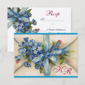 VERGESSEN MICH NOTS MONOGRAM WEDD RSVP blau silber Karte (Vorne/Hinten)