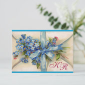 VERGESSEN MICH NOTS MONOGRAM WEDD RSVP blau silber Karte (Stehend Vorderseite)