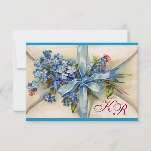 VERGESSEN MICH NOTS MONOGRAM WEDD RSVP blaues Meta (Vorderseite)