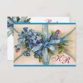 VERGESSEN MICH NOTS MONOGRAM WEDD RSVP blaues Meta (Vorne/Hinten)