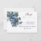 VERGESSEN MICH NOTS MONOGRAM WEDD RSVP blaues Meta (Rückseite)
