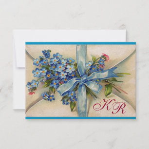 VERGESSEN MICH NOTS MONOGRAM WEDD RSVP blaues Meta Karte