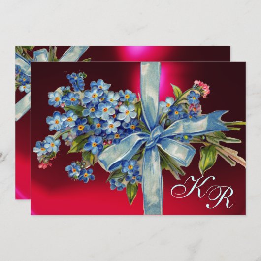 VERGESSEN MICH NOTS MONOGRAM WEDEDING PARTY blau r Einladung (Vorne/Hinten)