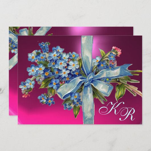 VERGESSEN MICH NOTS MONOGRAM WEDEDING PARTY blau r Einladung (Vorne/Hinten)