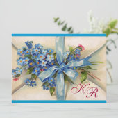 VERGESSEN MICH NOTS MONOGRAM , WEDEDING PARTY Blue Einladung (Stehend Vorderseite)