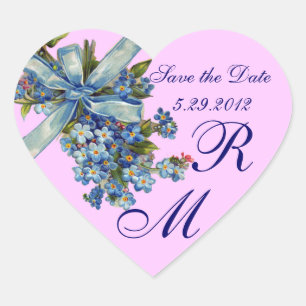 VERGESSEN MICH NOTS MONOGRAM , WEDEDY PARTY blue r Herz-Aufkleber