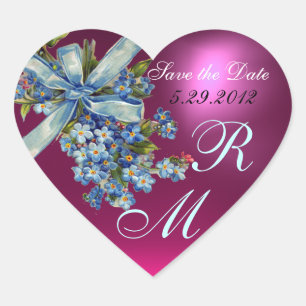 VERGESSEN MICH NOTS MONOGRAM , WEDEDY PARTY blue r Herz-Aufkleber