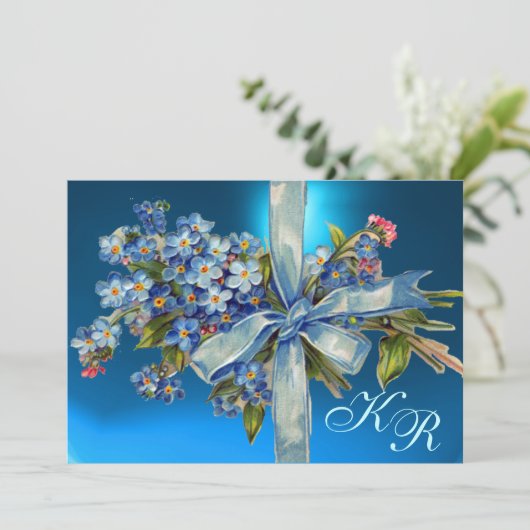 VERGESSEN MICH NOTS MONOGRAM WEDING PARTY blue gem Einladung (Stehend Vorderseite)