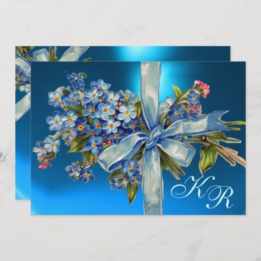 VERGESSEN MICH NOTS MONOGRAM WEDING PARTY blue gem Einladung (Vorne/Hinten)