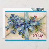 VERGESSEN MICH NOTS MONOGRAM , WEDING PARTY Blue M Einladung (Vorne/Hinten)