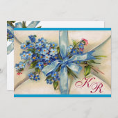 VERGESSEN MICH NOTS MONOGRAM , WEDING PARTY Blue M Einladung (Vorne/Hinten)