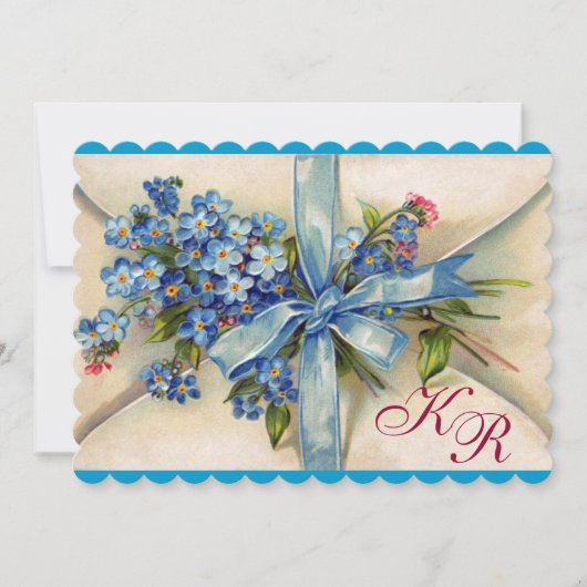 VERGESSEN MICH NOTS MONOGRAM ,WEDING PARTY Blue Wh Einladung (Vorderseite)