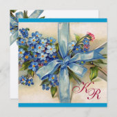 VERGESSEN MICH NOTS MONOGRAM ,WEDING PARTY Blue Wh Einladung (Vorne/Hinten)