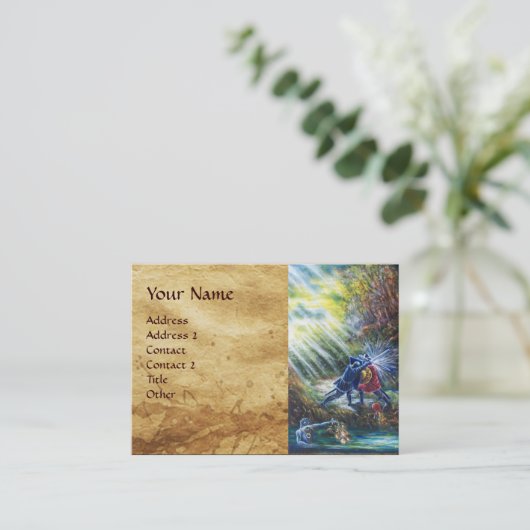 VERGESSEN ROSE kämpfen Ritter, Teufel, Pergament Visitenkarte (Stehend Vorderseite)