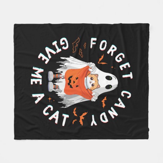 Vergessen Sie Candy Give Me Cat Funny Boo Ghost Ha Fleecedecke (Vorderseite (Horizontal))