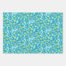 Vergessen Sie die Hand-Illustrierte Blauer Blume Geschenkpapier Set