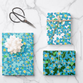 Vergessen Sie die Hand-Illustrierte Blauer Blume Geschenkpapier Set
