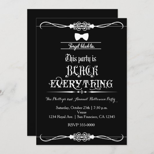 Vergessen Sie die Schwarze Krawatte Halloween-Part Einladung (Vorne/Hinten)