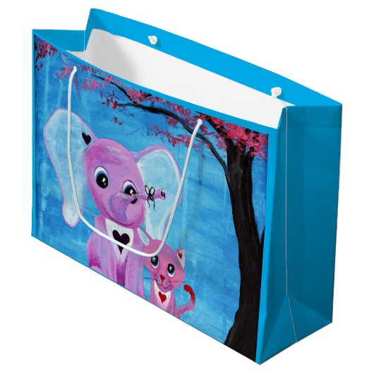Vergessen Sie mich nicht Niedlich Elephant Cat Che Große Geschenktüte (Vorderseite Schrägansicht)