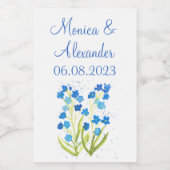 Vergessen Sie mir nicht Blue Floral Spring Wedding Weinetikett (Einzelnes Label)