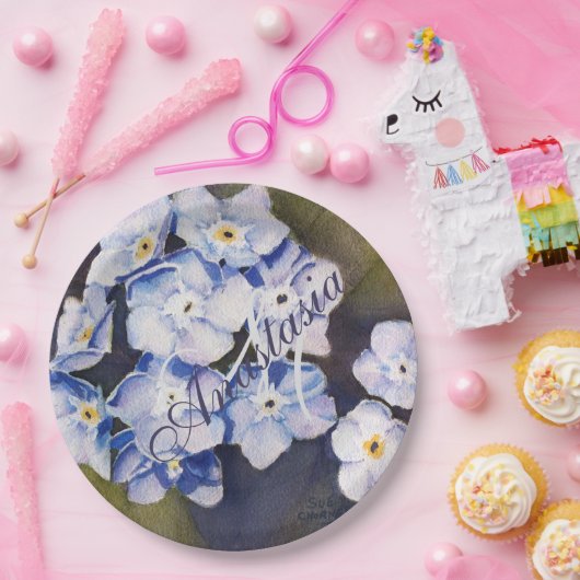 VERGESSEN SIE MIR NICHT BLUME PARTY MONOGRAMM PAPPTELLER (Party)