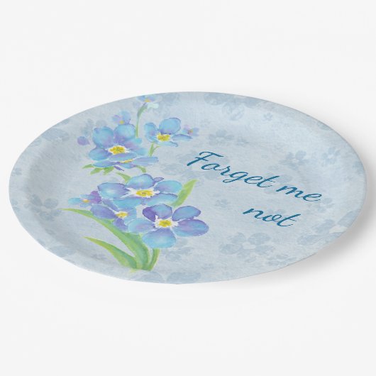 Vergessen Sie mir nicht die Blume des Wasserfarben Pappteller (Schrägansicht)