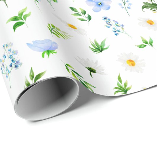 Vergessen Sie mir Nots und Daisis mit Foliage Must Geschenkpapier (Rolleneckpunkt)