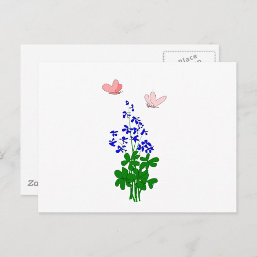Vergessen Sie nicht Blume blau, Kleeblatt, Schmett Postkarte (Vorne/Hinten)