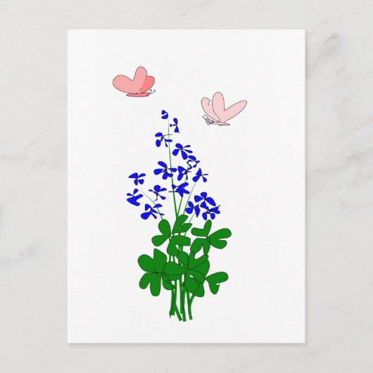 Vergessen Sie nicht Blume blau, Kleeblatt, Schmett Postkarte (Vorderseite)