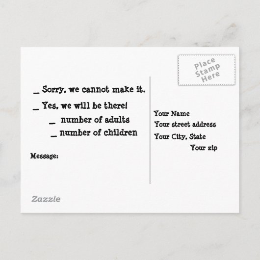 Vergessen Sie nicht, R.S.V.P. Einladungspostkarte (Rückseite)