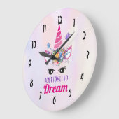 Vergessen Sie nicht zu träumen Niedlich rosa Einho Große Wanduhr (Winkel)
