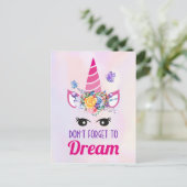 Vergessen Sie nicht zu träumen Niedlich rosa Einho Postkarte (Stehend Vorderseite)