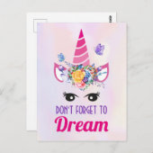 Vergessen Sie nicht zu träumen Niedlich rosa Einho Postkarte (Vorne/Hinten)