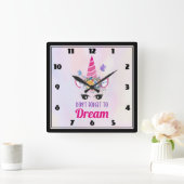 Vergessen Sie nicht zu träumen Niedlich rosa Einho Quadratische Wanduhr (Zuhause)