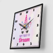 Vergessen Sie nicht zu träumen Niedlich rosa Einho Quadratische Wanduhr (Winkel)