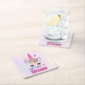 Vergessen Sie nicht zu träumen Niedlich rosa Einho Rechteckiger Pappuntersetzer (Vor Ort)