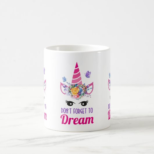Vergessen Sie nicht zu träumen Rosa Einhorn Kaffeetasse (Mittel)
