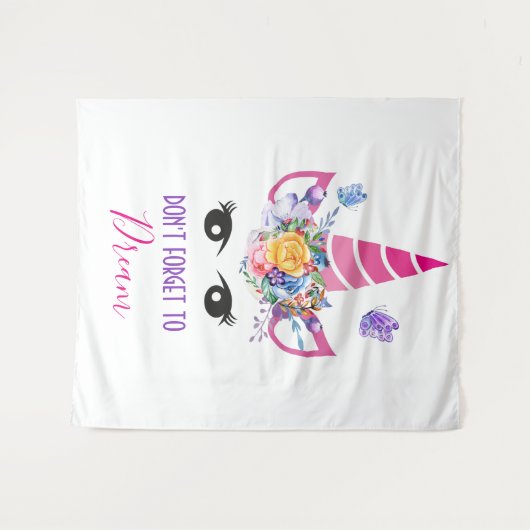 Vergessen Sie nicht zu träumen Rosa Einhorn Wandteppich (Vorderseite (Horizontal))