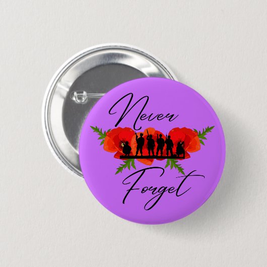 Vergessen Sie niemals Gedenksoldaten und Mohn Button (Vorne & Hinten)