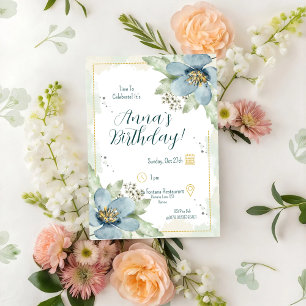 Vergessen Sie's-Me-Not Watercolor Florals Geburtst Einladung