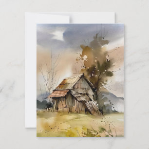 Vergessene Scheune in Aquarell Feiertagskarte