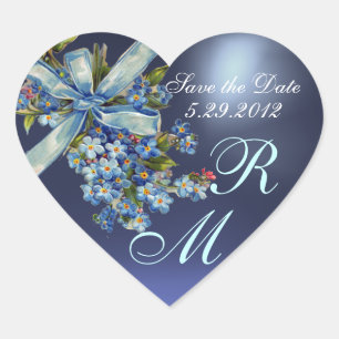 VERGISMEINNICHT-MONOGRAMM, HOCHZEITSPARTEI blauer Herz-Aufkleber
