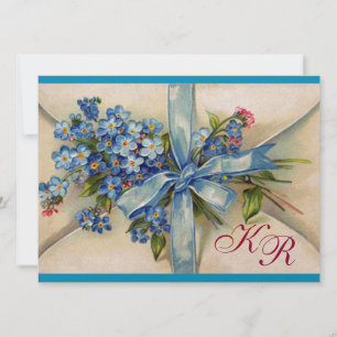 VERGISS MEIN NICHT MONOGRAMM, HOCHZEITSPARTY blau  Einladung