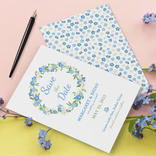 Vergiss mich nicht blaue und weiße Wasserfarbenhoc Save The Date