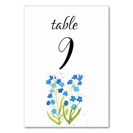 Vergiss mich nicht Blue Spring Floral Blume Hochze Tischnummer (Vorderseite)