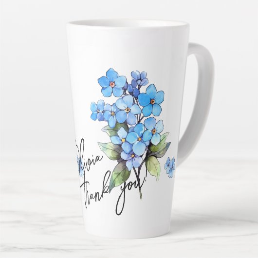 Vergiss mich nicht "Danke!" Editable Slogan & Name Milchtasse (Rechte Ecke)