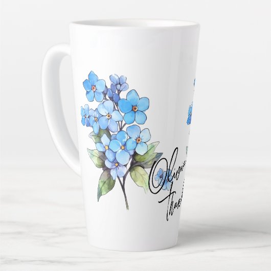 Vergiss mich nicht "Danke!" Editable Slogan & Name Milchtasse (Linke Ecke)