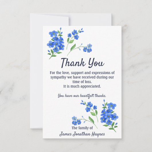 Vergiss mich nicht, dir zu danken Beerdigung Beile Dankeskarte (Vorderseite)