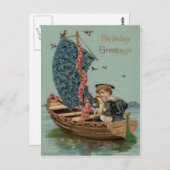 Vergiss mich nicht Rose Segelboot Hund Welpe Postkarte (Vorne/Hinten)